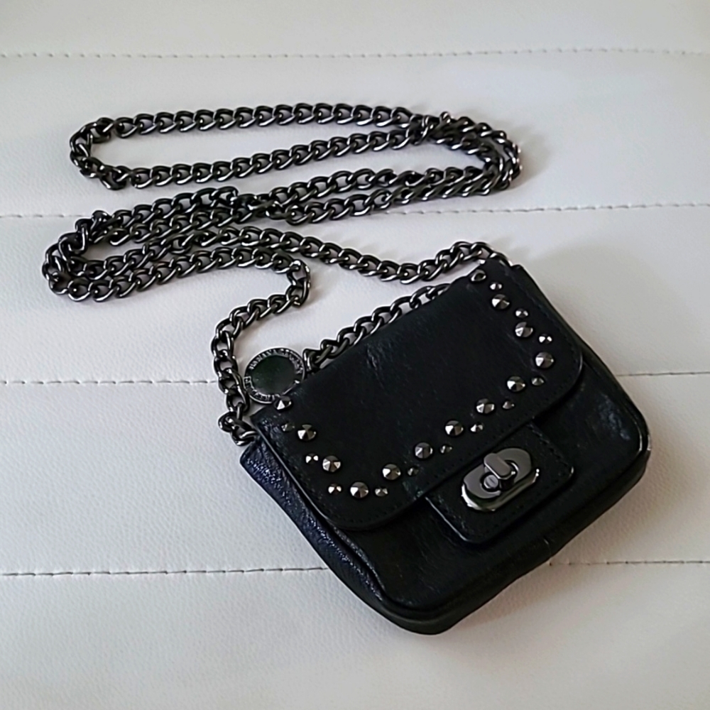 Banana Republic Black Mini Crossbody Bag with Gunmetal Chain
